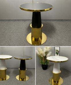 Bàn Tròn Chân Tháp Mặt Đá Ceramic Có Viền