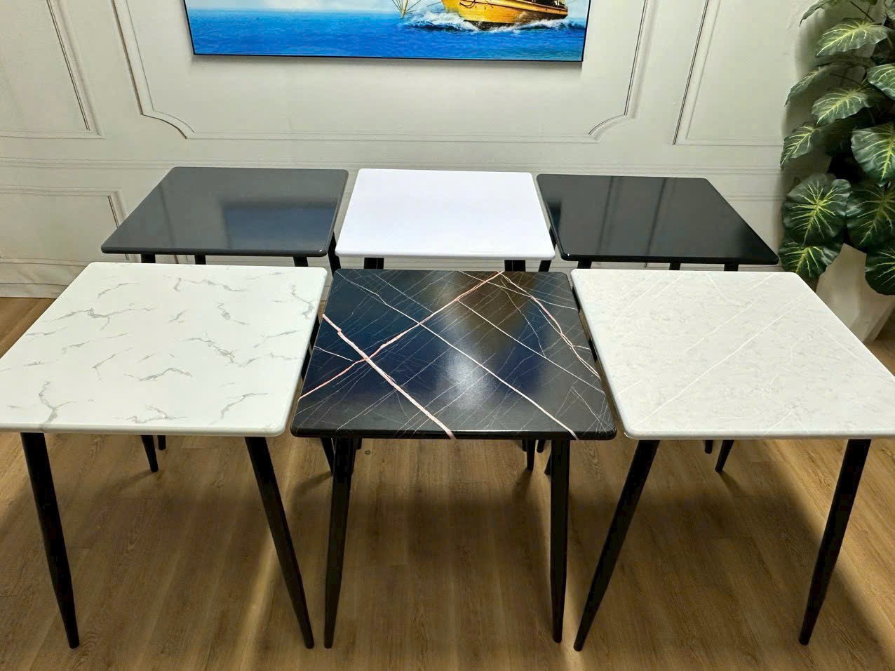 Bàn Tròn + Vuông Gỗ Giả Đá Chân Sắt thuộc danh mục bàn cafe của Nội Thất OSCAR 2